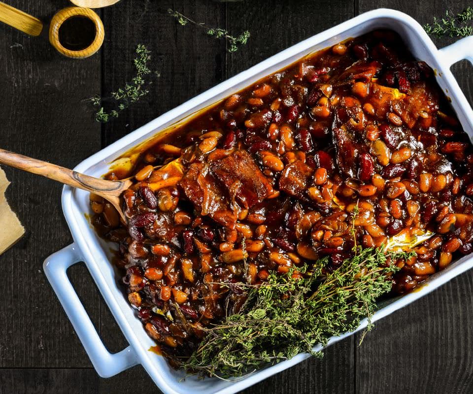 Pork Belly Bourbon Baked Beans