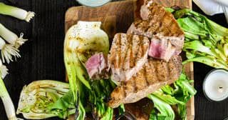 Tuna Steak with Baby Bok Choy and Carrots