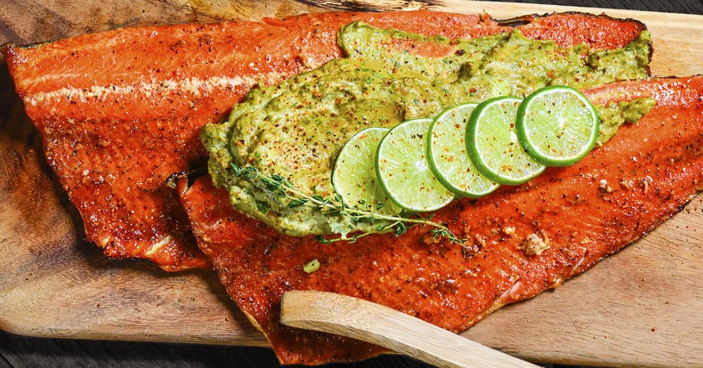 Red Curry Salmon with Avocado Creme
