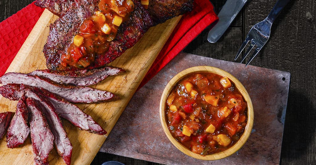 Skirt Steak with Grilled Peach Salsa