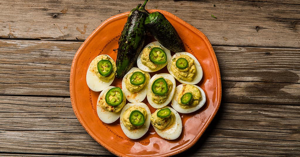 Roasted Jalapeño Cheddar Deviled Eggs