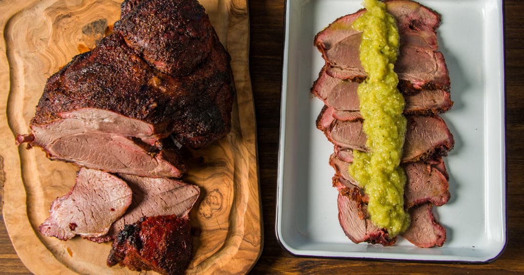 Smoked Lamb Leg with Salsa Verde
