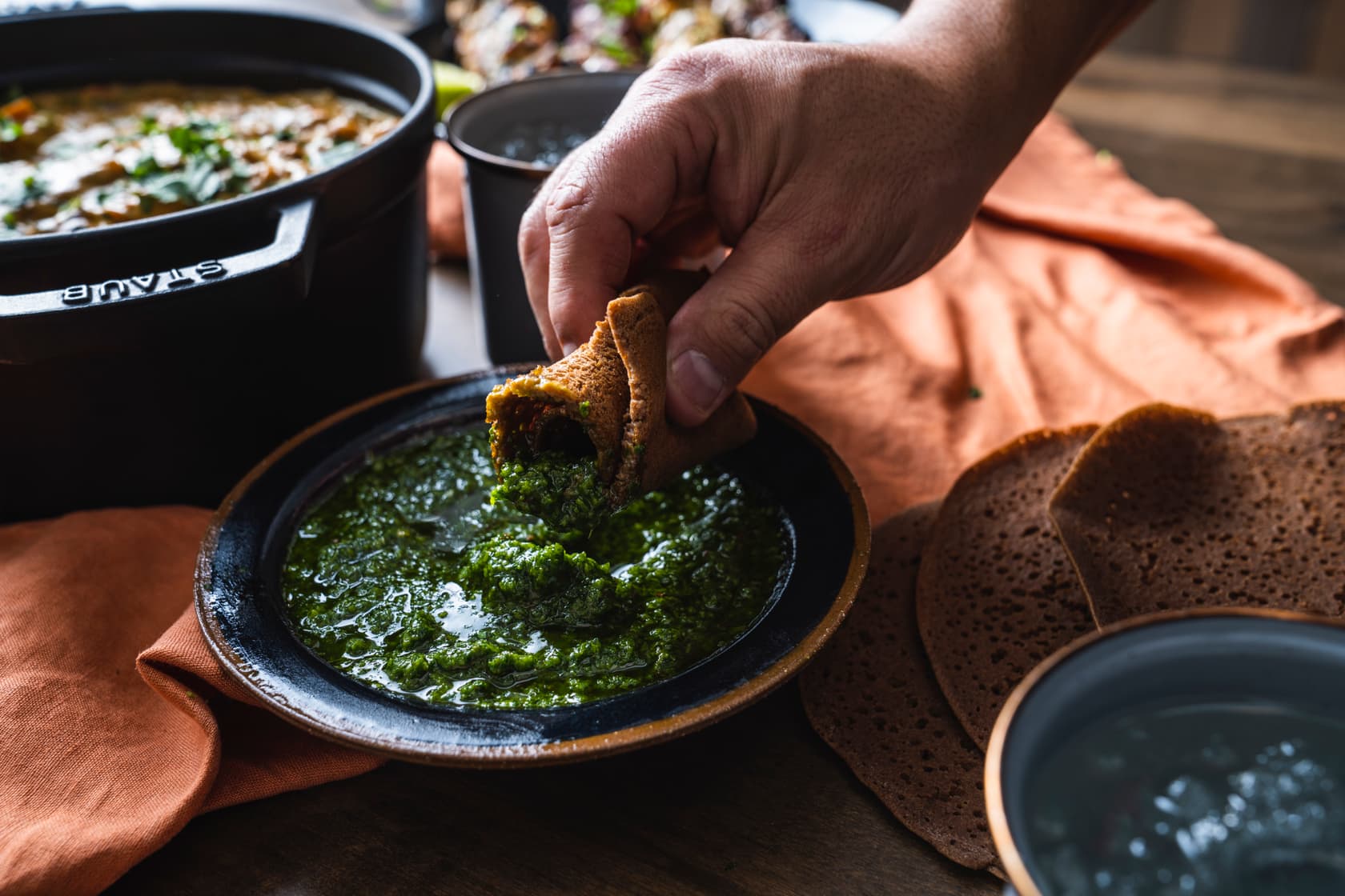 Baked Teff Flatbread with Zhoug Sauce