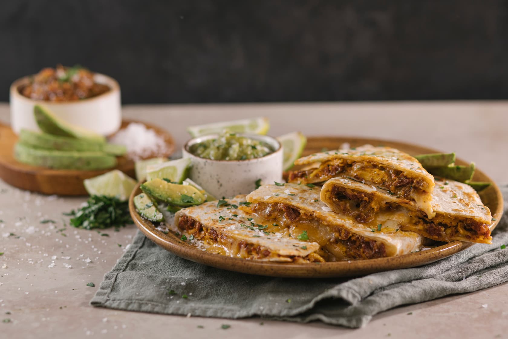 Flat Top Cheesy Egg and Chorizo Quesadillas