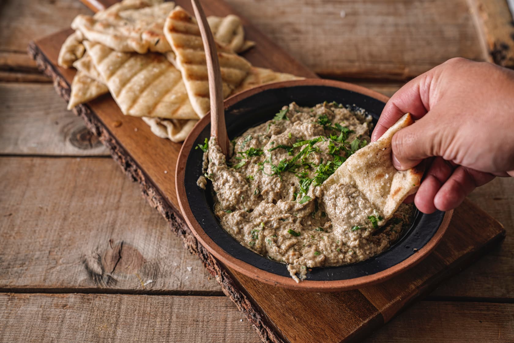 Baked Baba Ganoush with Grilled Flatbread