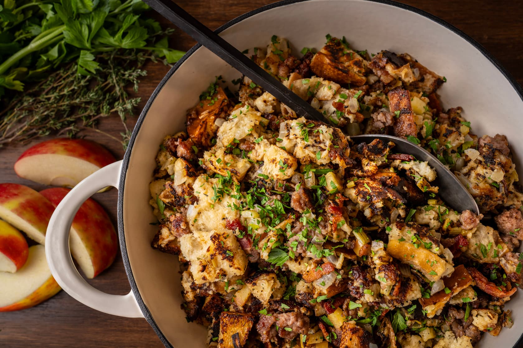 Flat Top Sausage and Bacon Stuffing