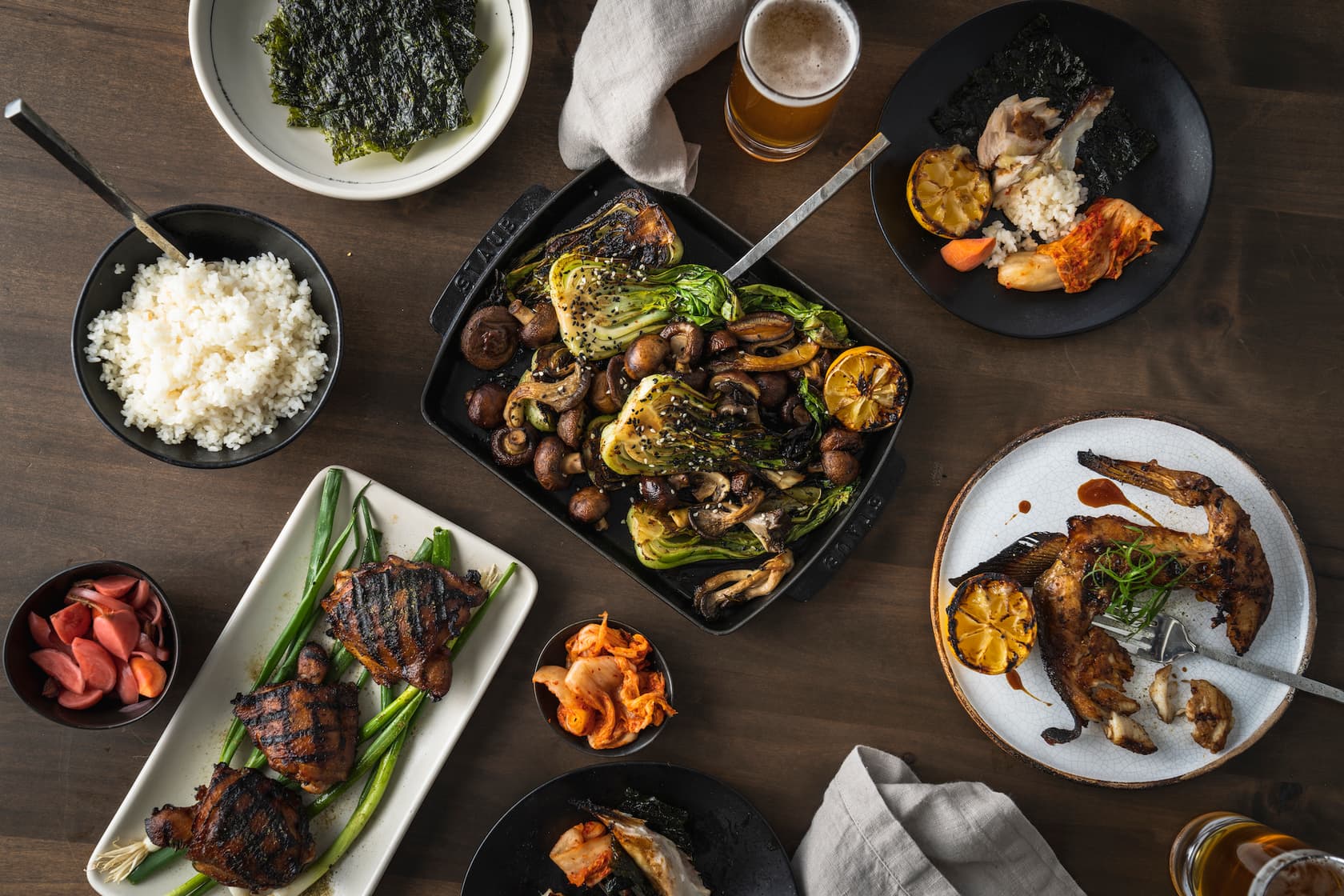 Grilled Bok Choy and Mushrooms with Sesame Dressing