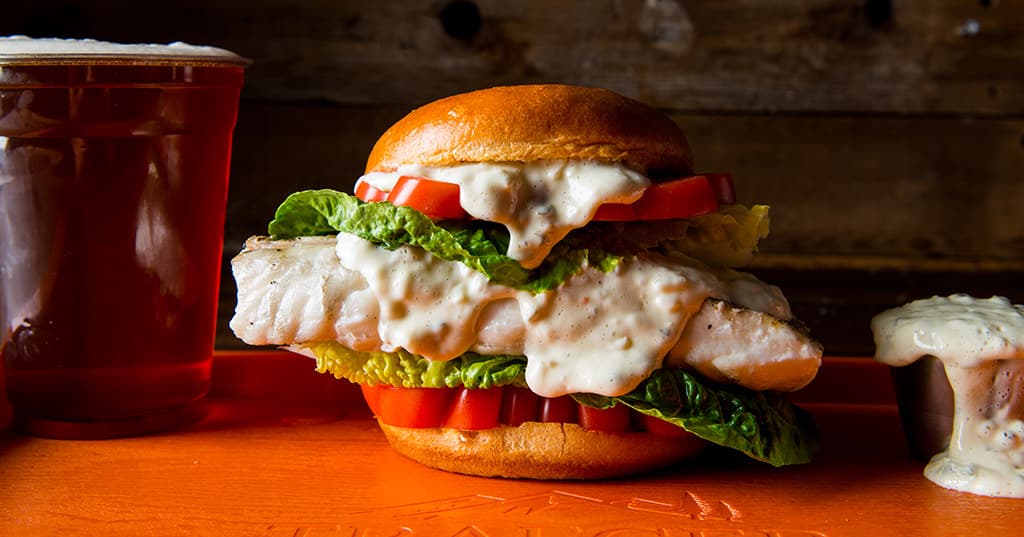 Baked Halibut Sandwich With Smoked Tartar Sauce