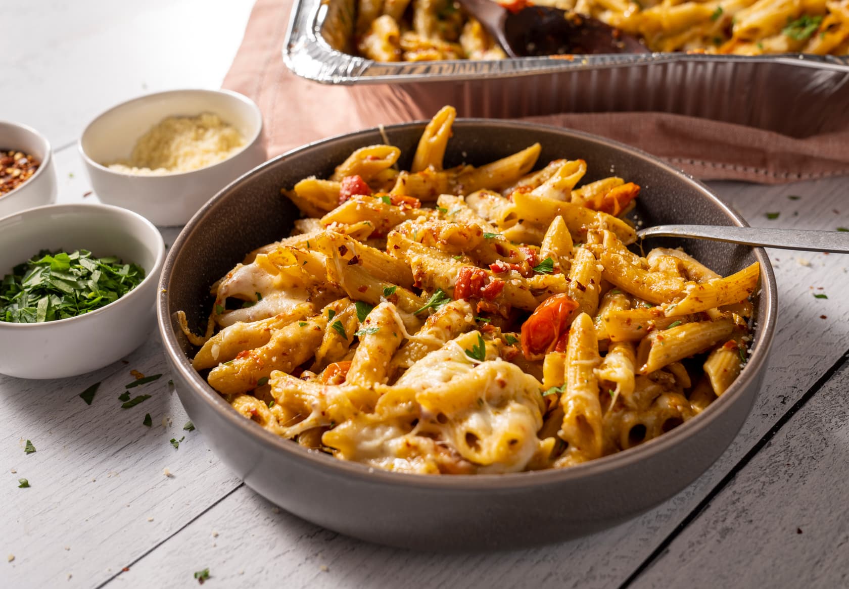 One-Pan Pesto-Tomato Pasta Bake
