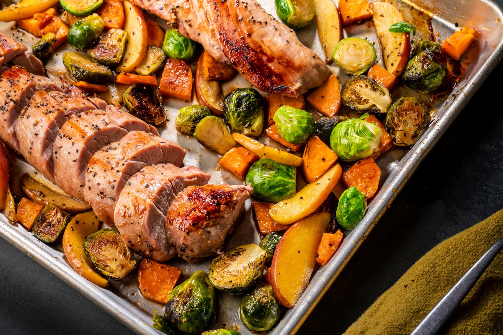 Pork, Apple, and Sweet Potato Sheet Pan Supper