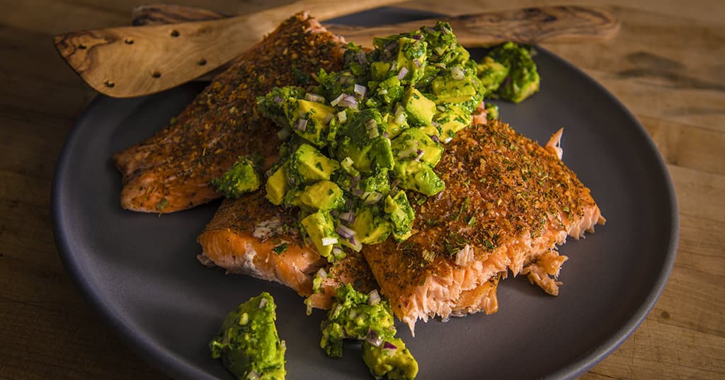 Grilled Salmon With Smoked Avocado Salsa