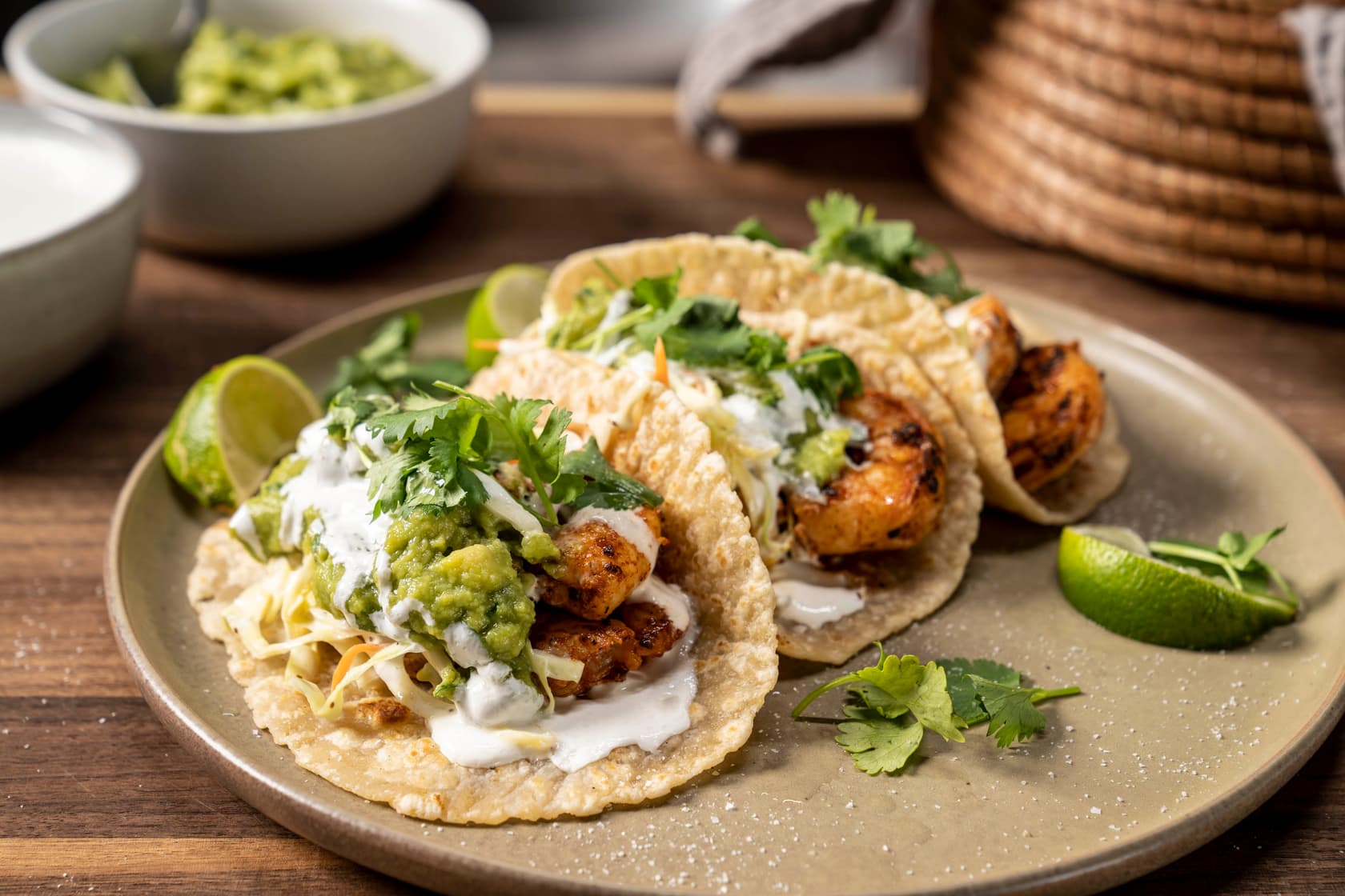 Flat Top Seared Shrimp & Lime Tacos