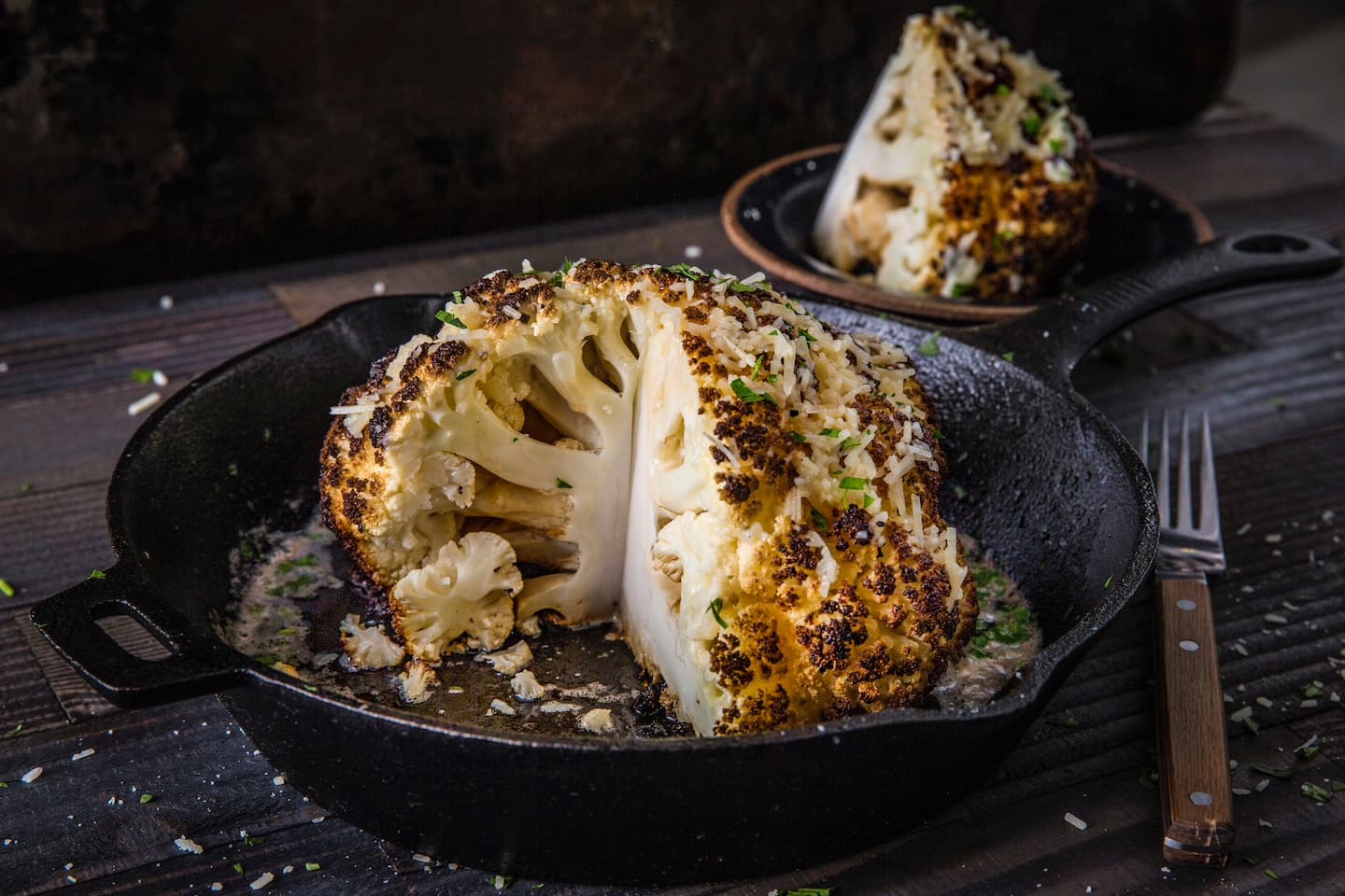 Whole Roasted Cauliflower with Garlic Parmesan Butter