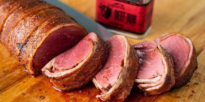 image of Roasted Bacon Wrapped Beef Tenderloin