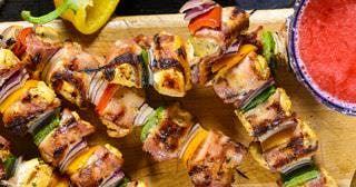 Spicy Bacon Wrapped Grilled Chicken Skewers