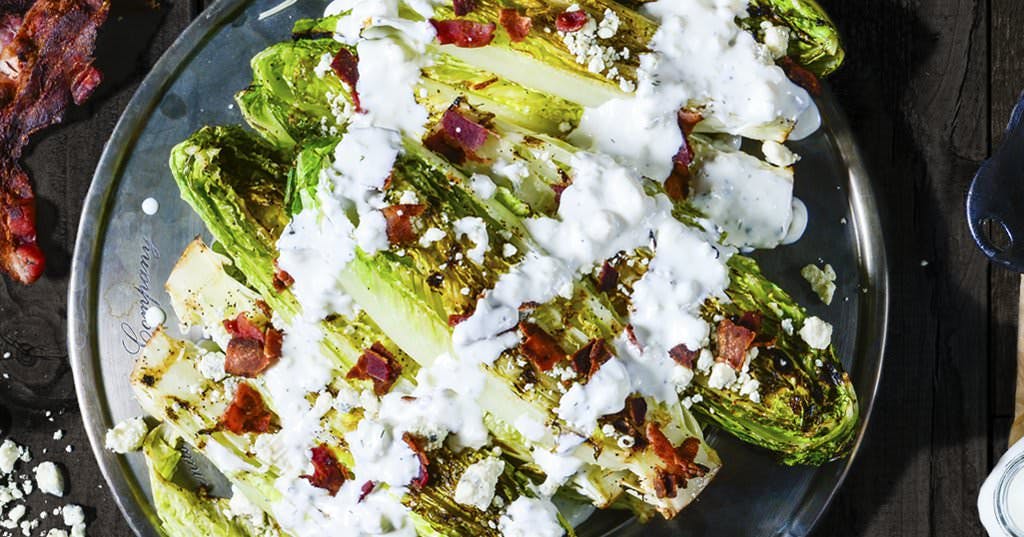Grilled Romaine Salad with Blue-Bacon Dressing