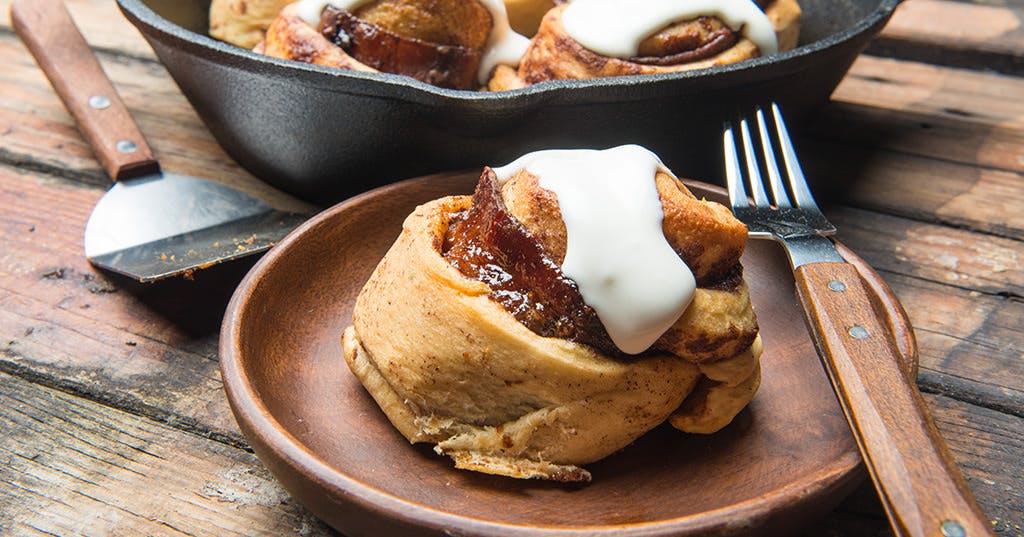 Baked Candied Bacon Cinnamon Rolls