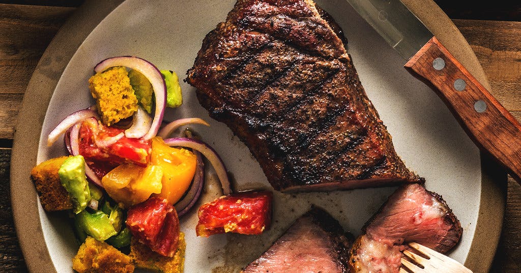 Grilled NY Steak with Cornbread Salad