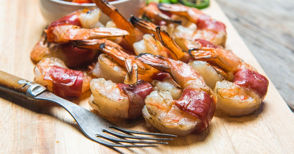 Prosciutto-Wrapped Shrimp with Peach Salsa