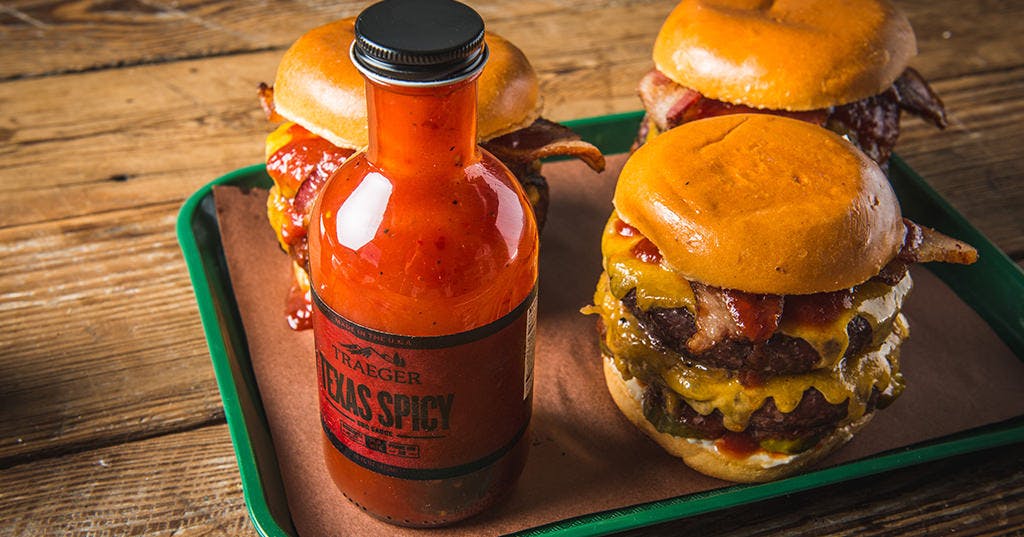 Grilled Double Burgers with Texas Spicy BBQ Sauce