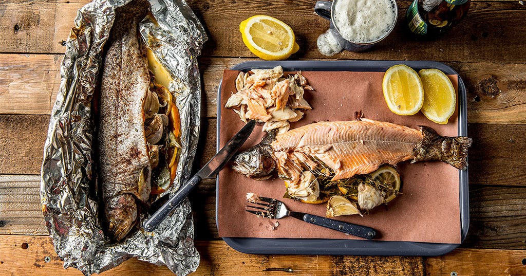 Roasted Stuffed Rainbow Trout with Brown Butter