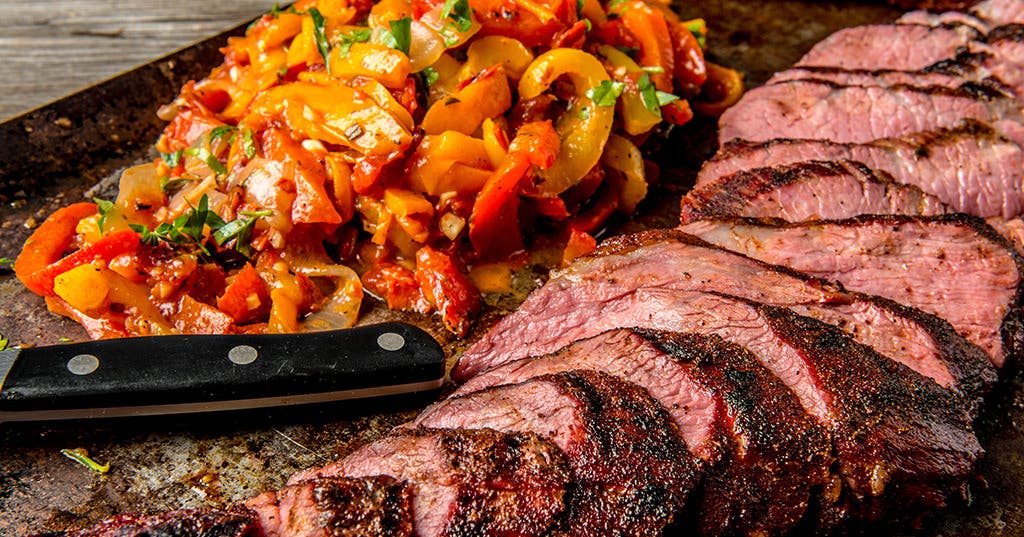 Roasted Black Pepper Tri-Tip with Grilled Peppers