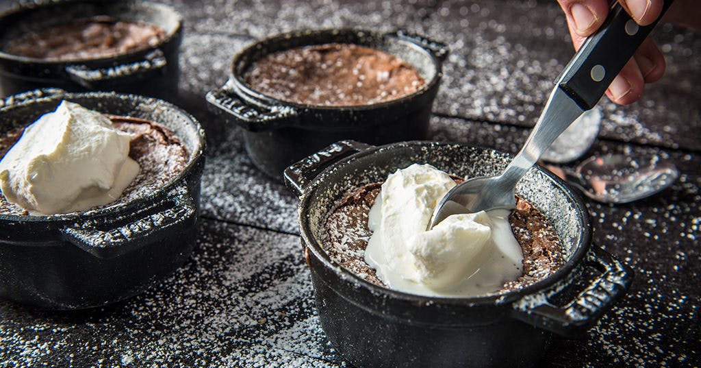 Baked Chocolate Soufflé with Smoked Whipped Cream