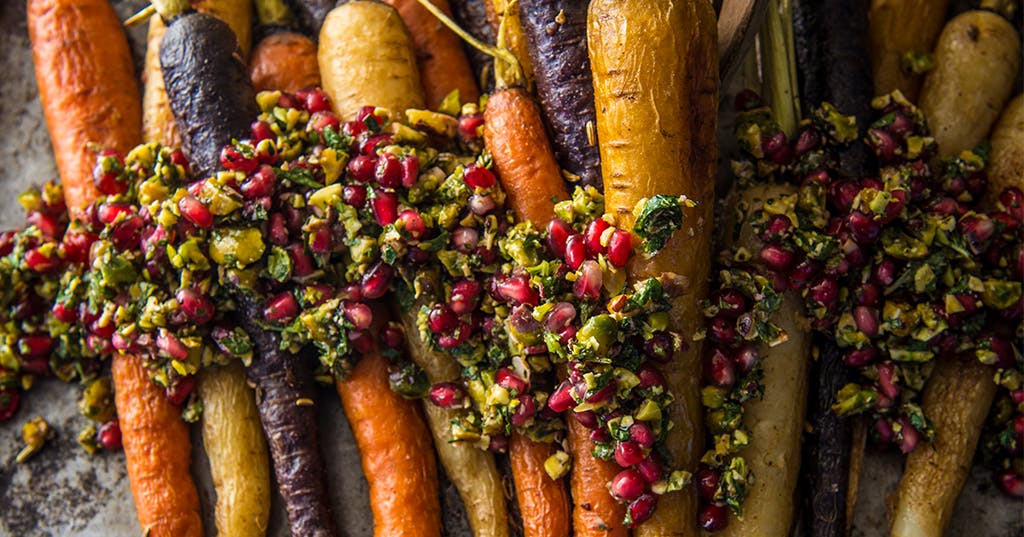 Roasted Carrots with Parsley Vinaigrette and Pomegranate Seeds