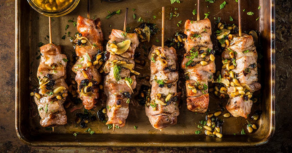 Grilled Pork Skewers With Currant Brown Butter