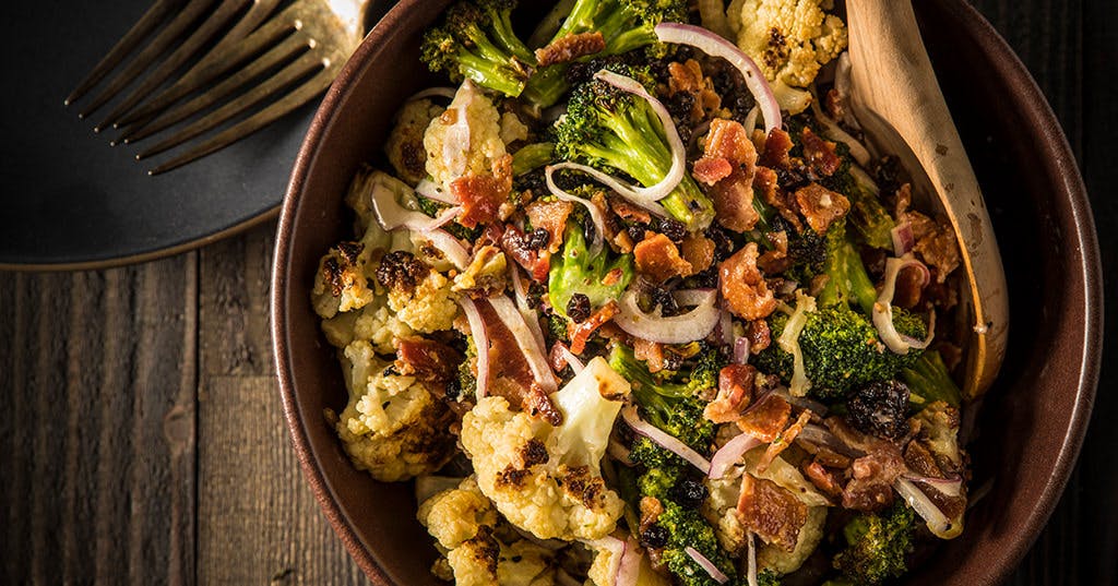 Roasted Cauliflower & Broccoli Salad with Bacon