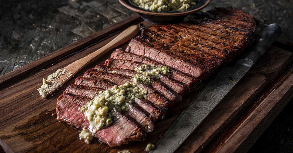Grilled London Broil with Blue Cheese Butter