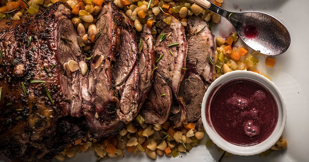 Roasted Leg of Lamb with Red Wine Reduction