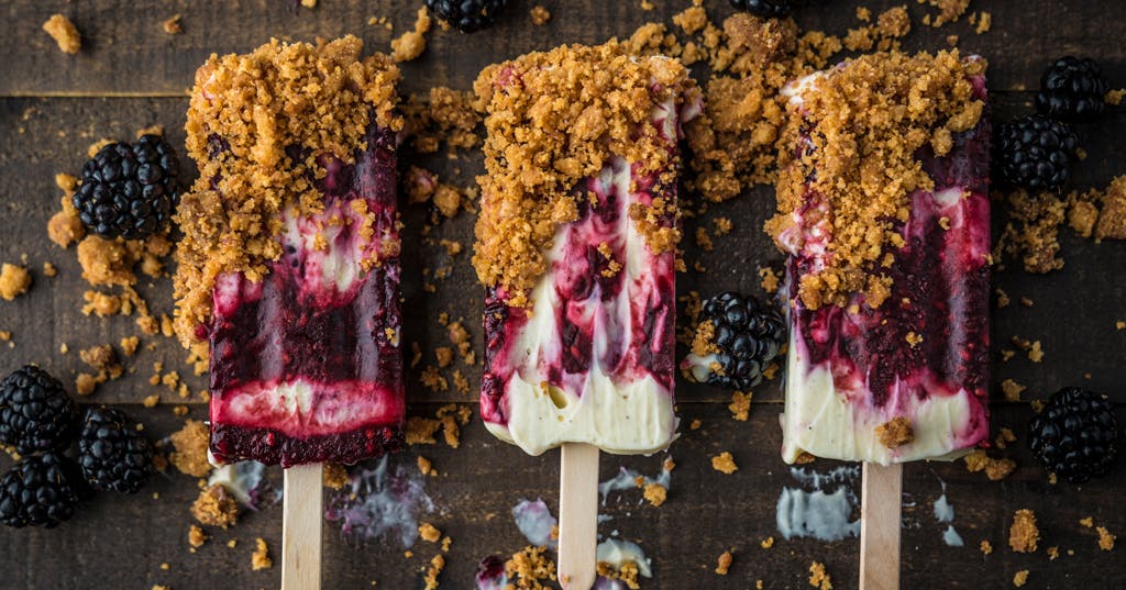 Smoked Blackberry Popsicle with Mascarpone and Cookie Crunch