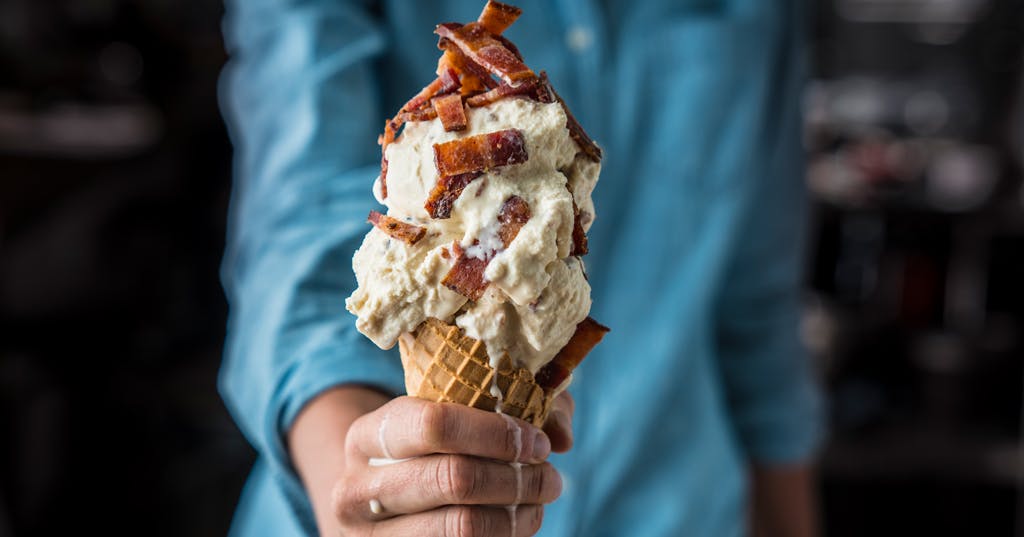 Smoked Maple Ice Cream with Candied Bacon
