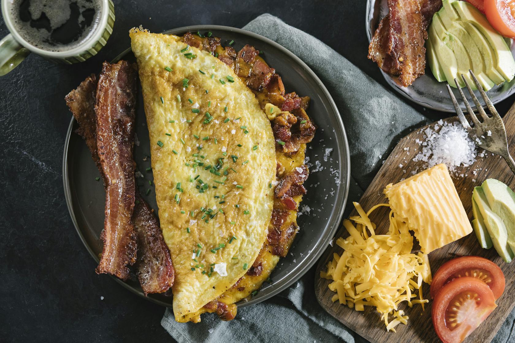 Flat Top Bacon and Cheese Omelet