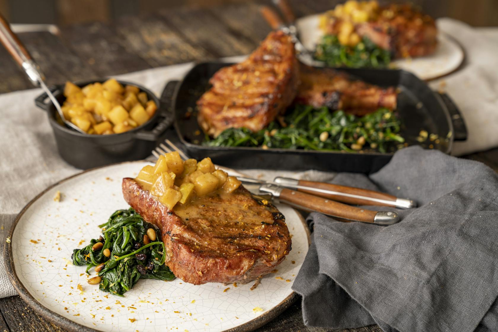 Cider Brined Pork Chops with Apple Pear Compote