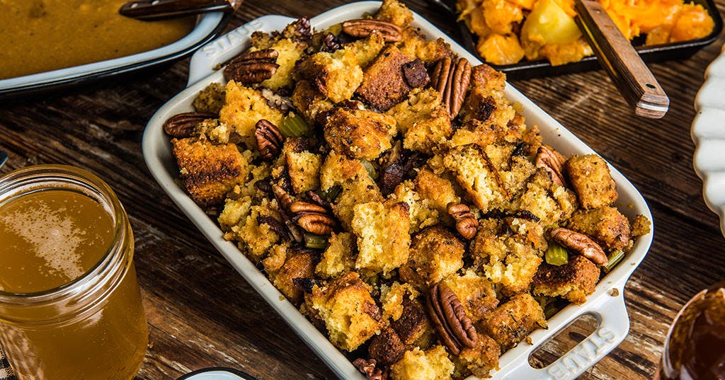 Baked Cornbread, Bacon, and Pecan Stuffing