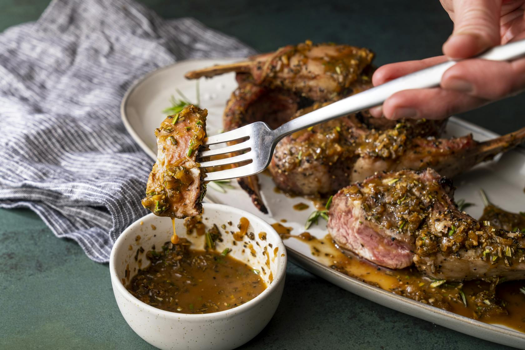 Double Lamb Chops with Rosemary-Mustard Sauce