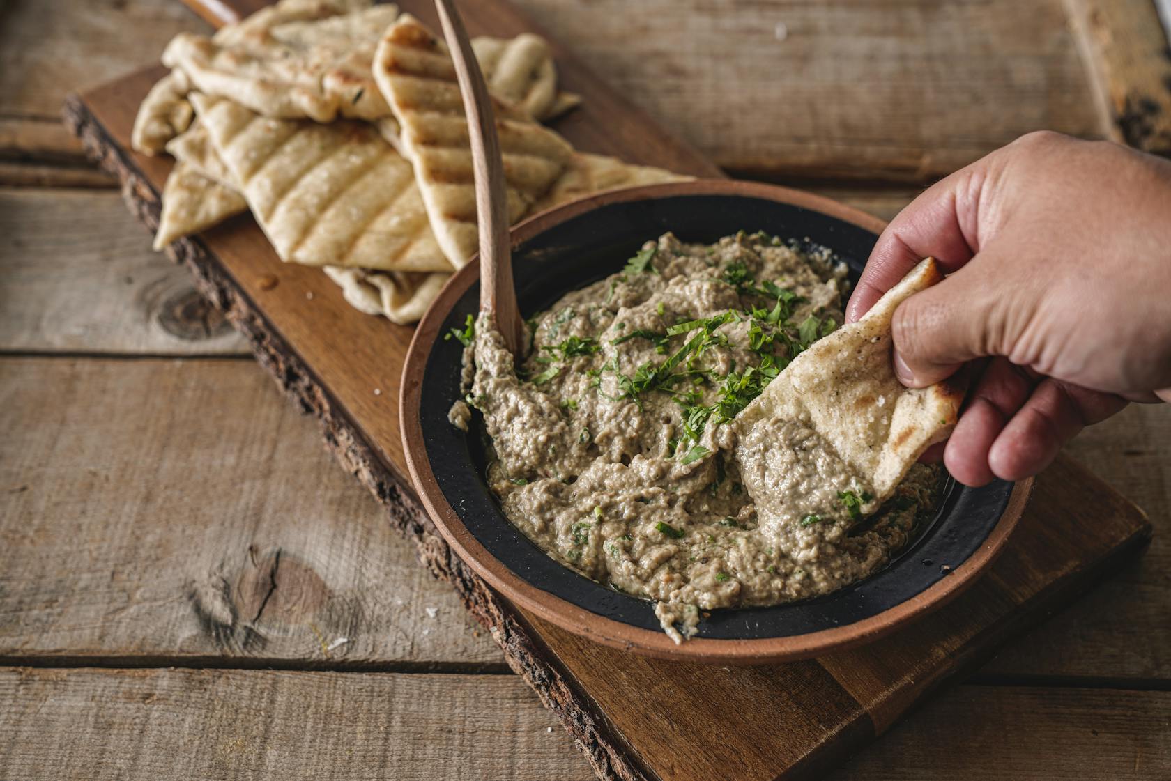 Baked Baba Ganoush with Grilled Flatbread