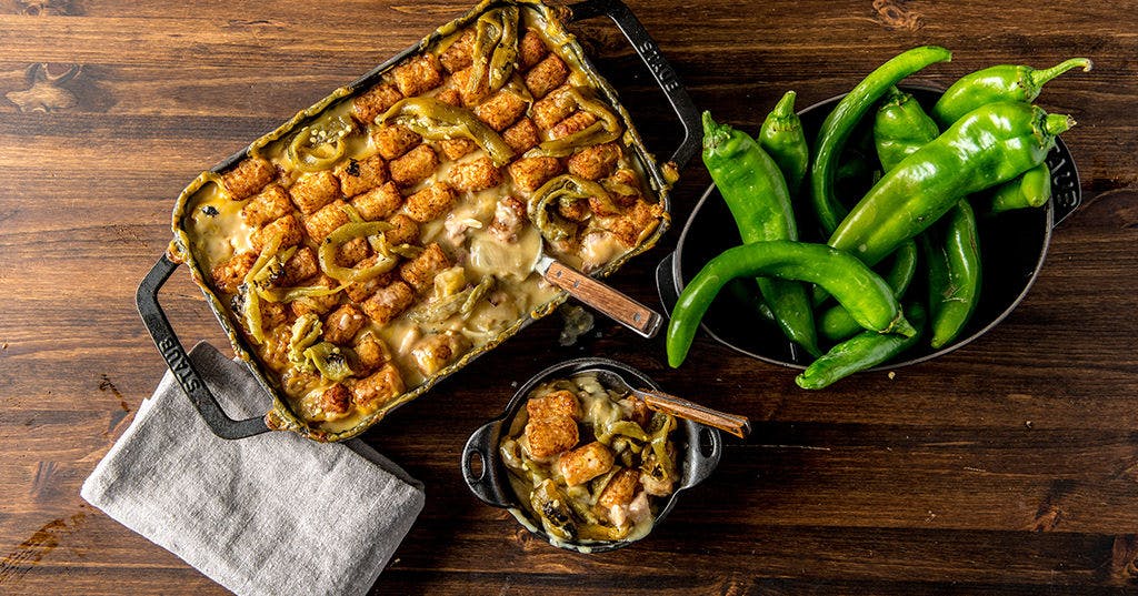 Baked Game Day Hatch Chile and Bacon Hot Dish