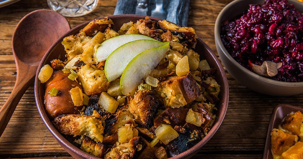 Baked Pear, Bacon & Brown Butter Stuffing