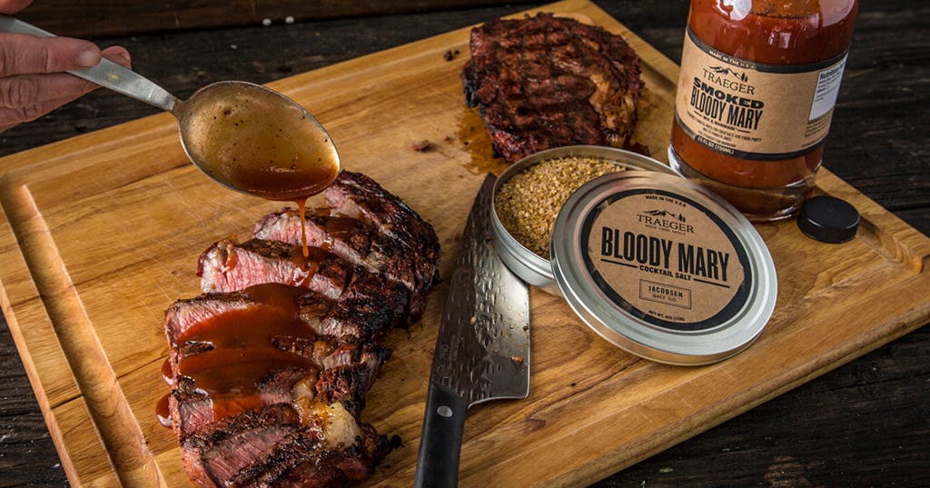Grilled Rib-Eye Steaks with Bloody Mary BBQ Sauce