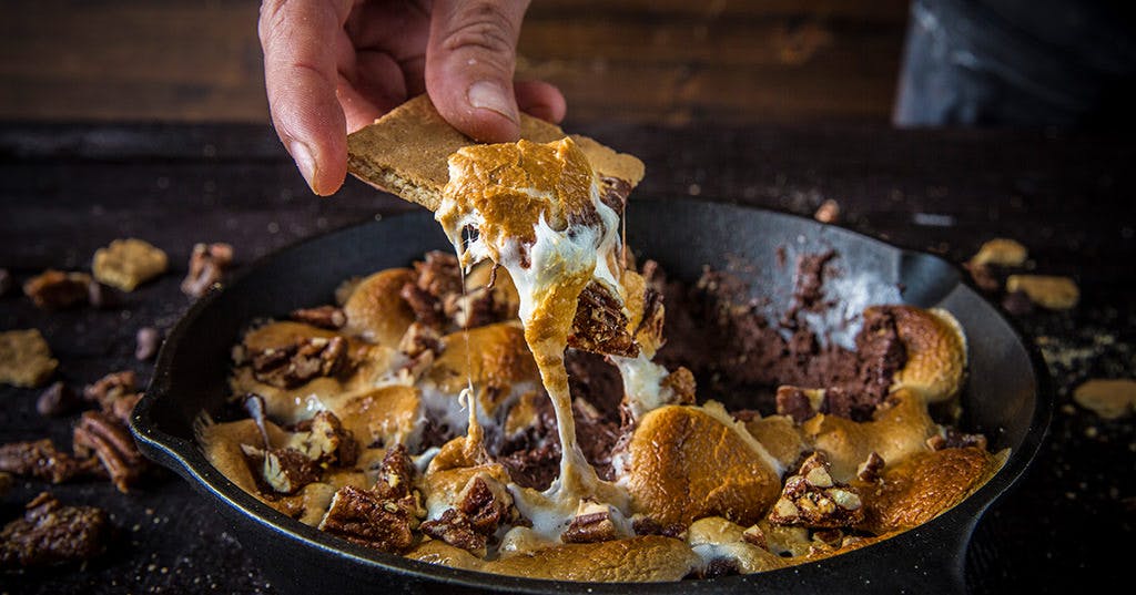 Skillet  S'mores Dip with Candied Smoked Pecans