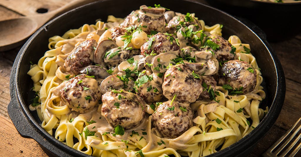 Braised Venison  Meatball Stroganoff with Egg Noodles
