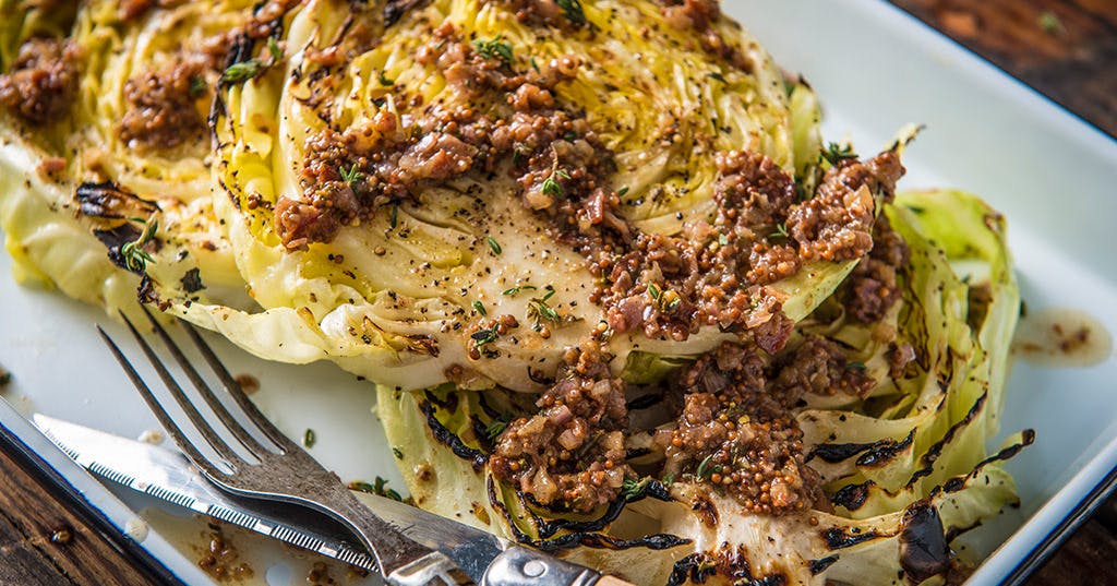 Grilled Cabbage Steaks With Warm Bacon Vinaigrette