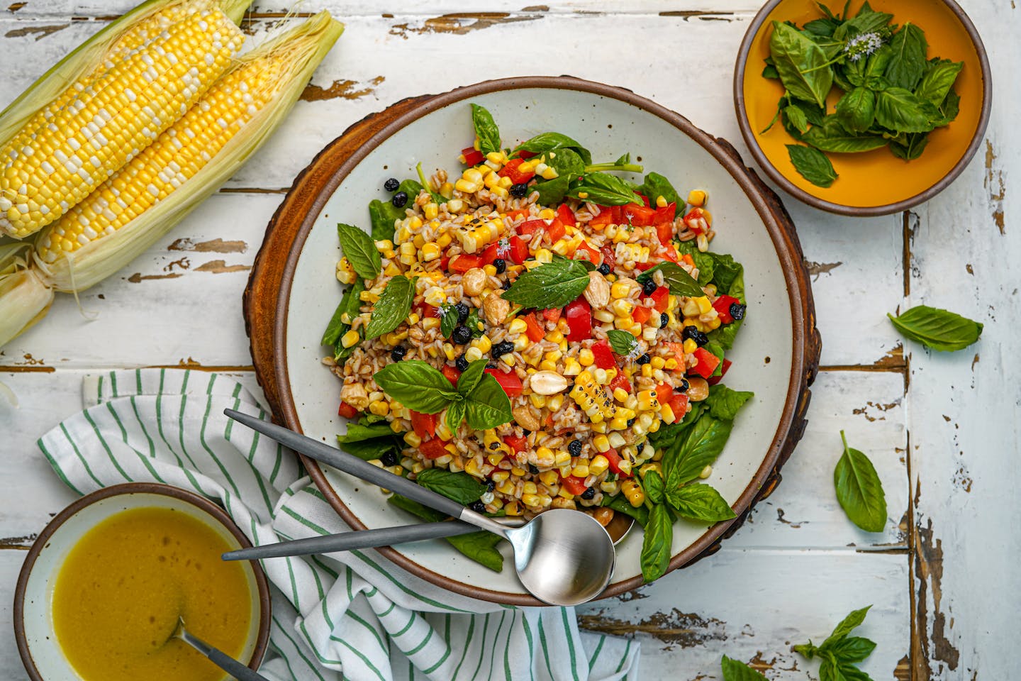 Summer Grilled Corn and Farro Salad