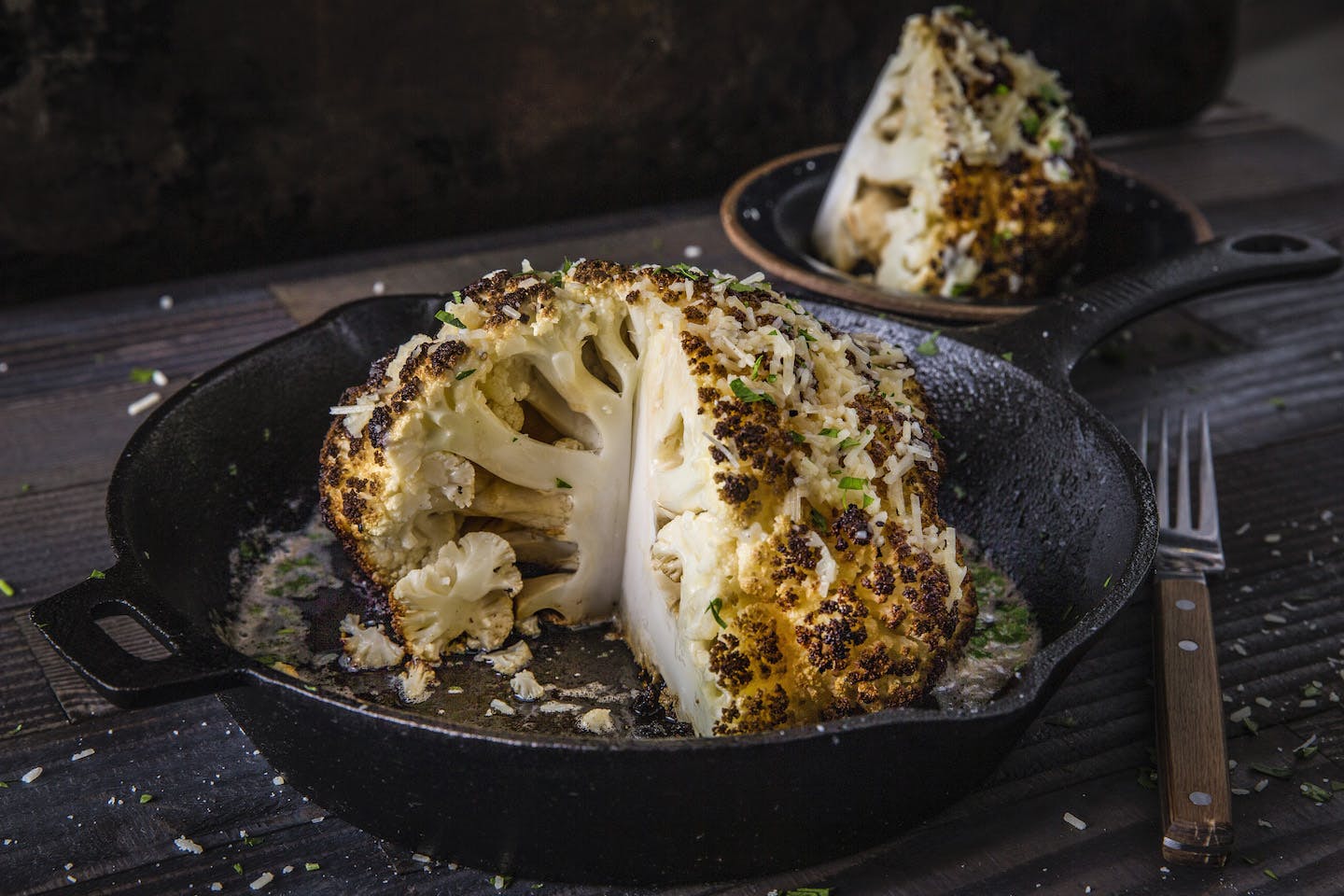 Whole Roasted Cauliflower with Garlic Parmesan Butter