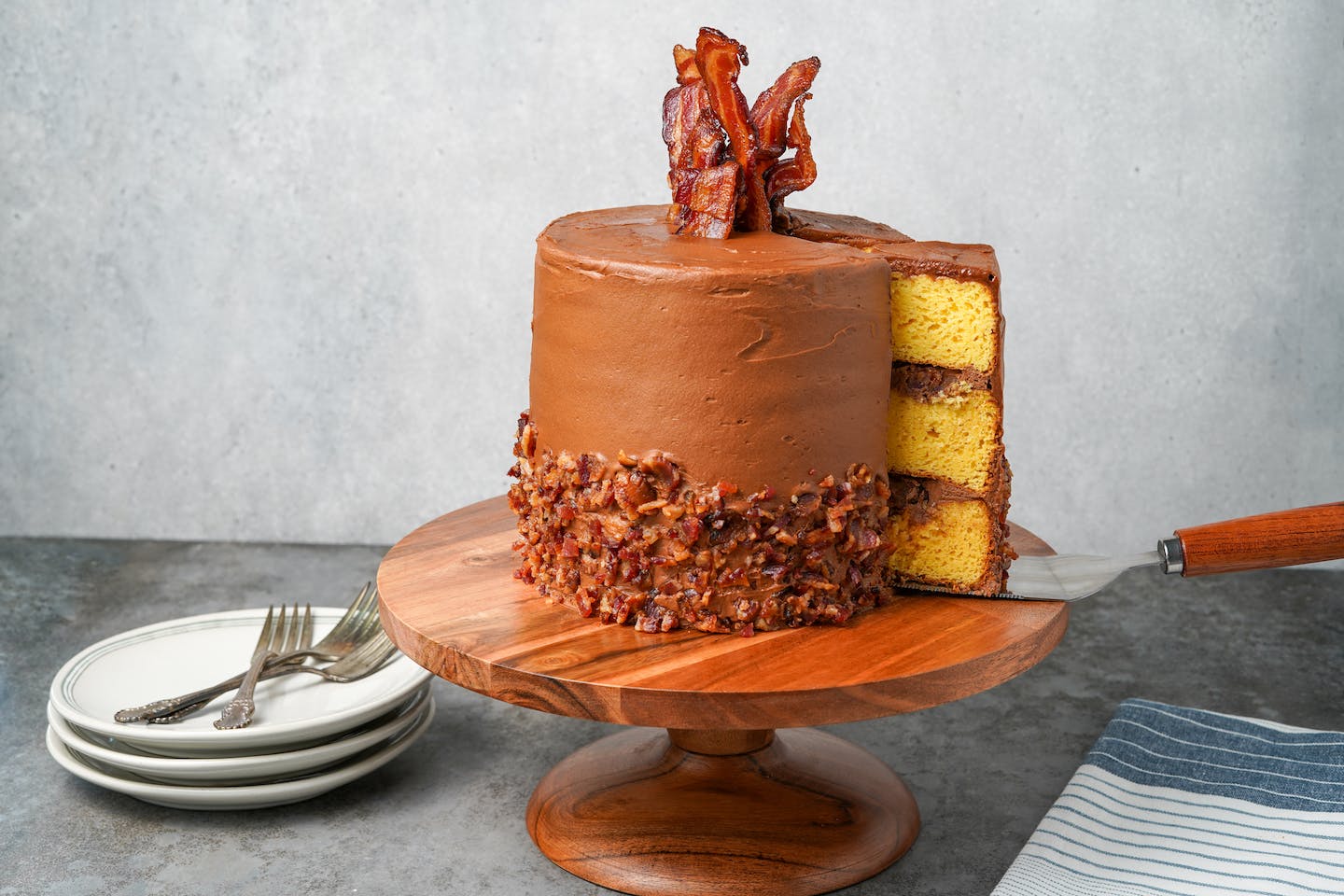 Yellow Layer Cake with Smoked Candied Bacon